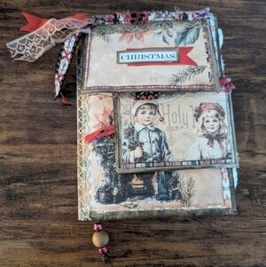 🌻Christmas Rustic Junk Journal-Handmade- Recycled Material-Snowman- Primitive